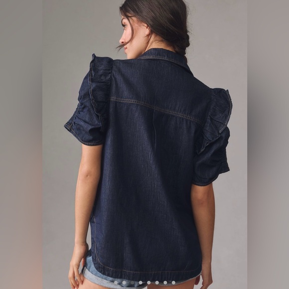 Stylish Women's Denim Button-Up Top - Picture 2 of 5